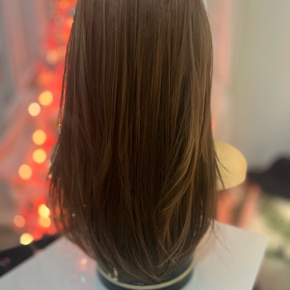 Brunette Shadow root human blend wig, long bangs. Layers tapered to face - Picture 4 of 13